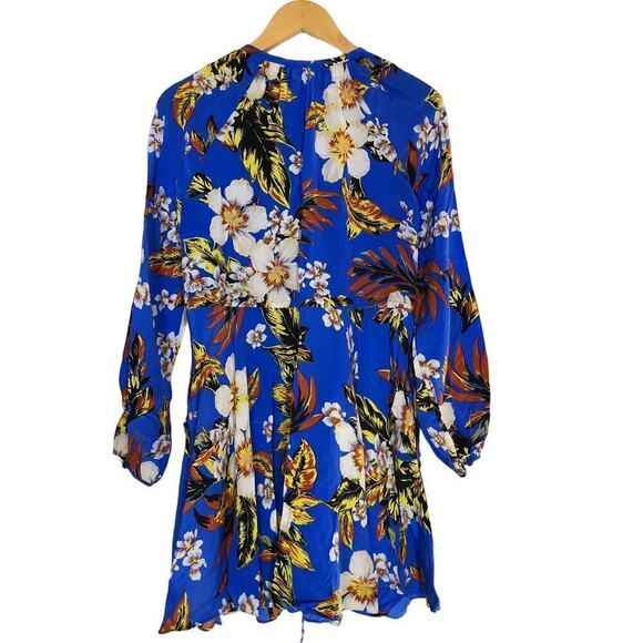 Diane Von Furstenberg Dress Floral Print Silk Cinch Long Sleeve Mini Blue XS - Picture 5 of 10